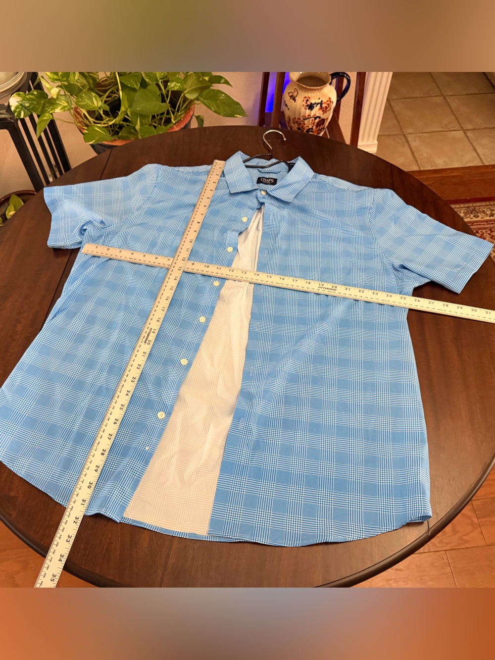 Chaps Boys Light Blue Plaid Short-Sleeve Button-Down Shirt